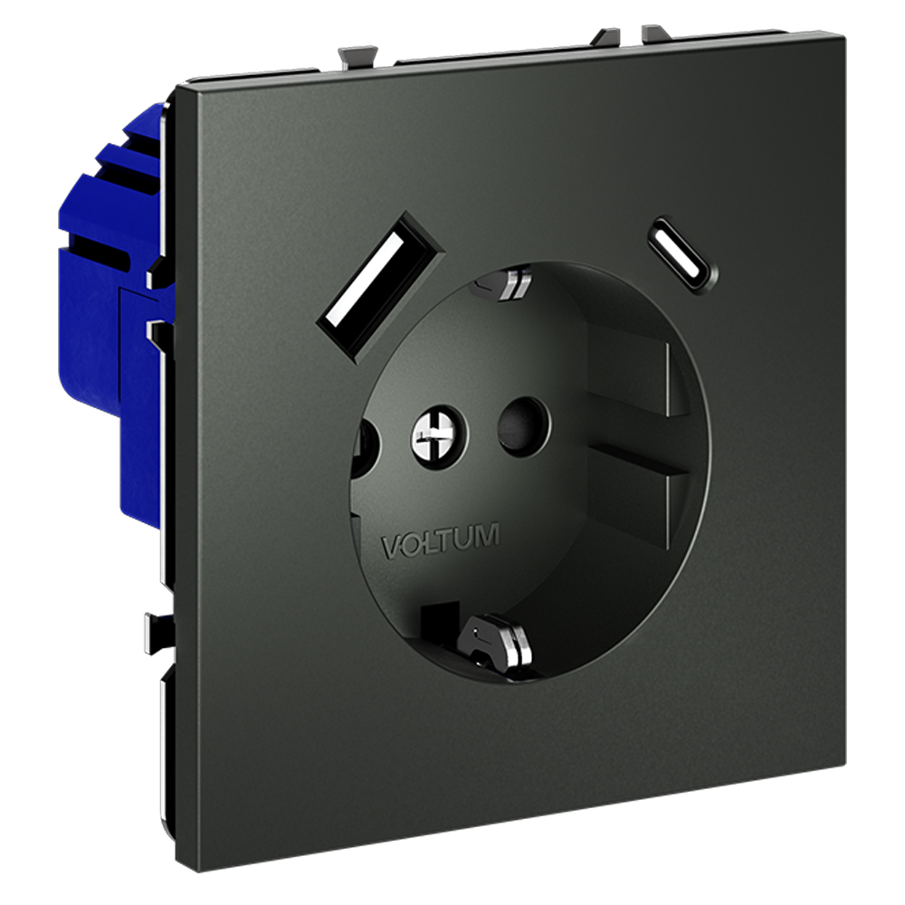 картинка Розетка встраиваемая VOLTUM S70 с заземлением и защитными шторками, 16А, с USB, A+С, (титан) VLS040506 от магазина pro-decor.kz