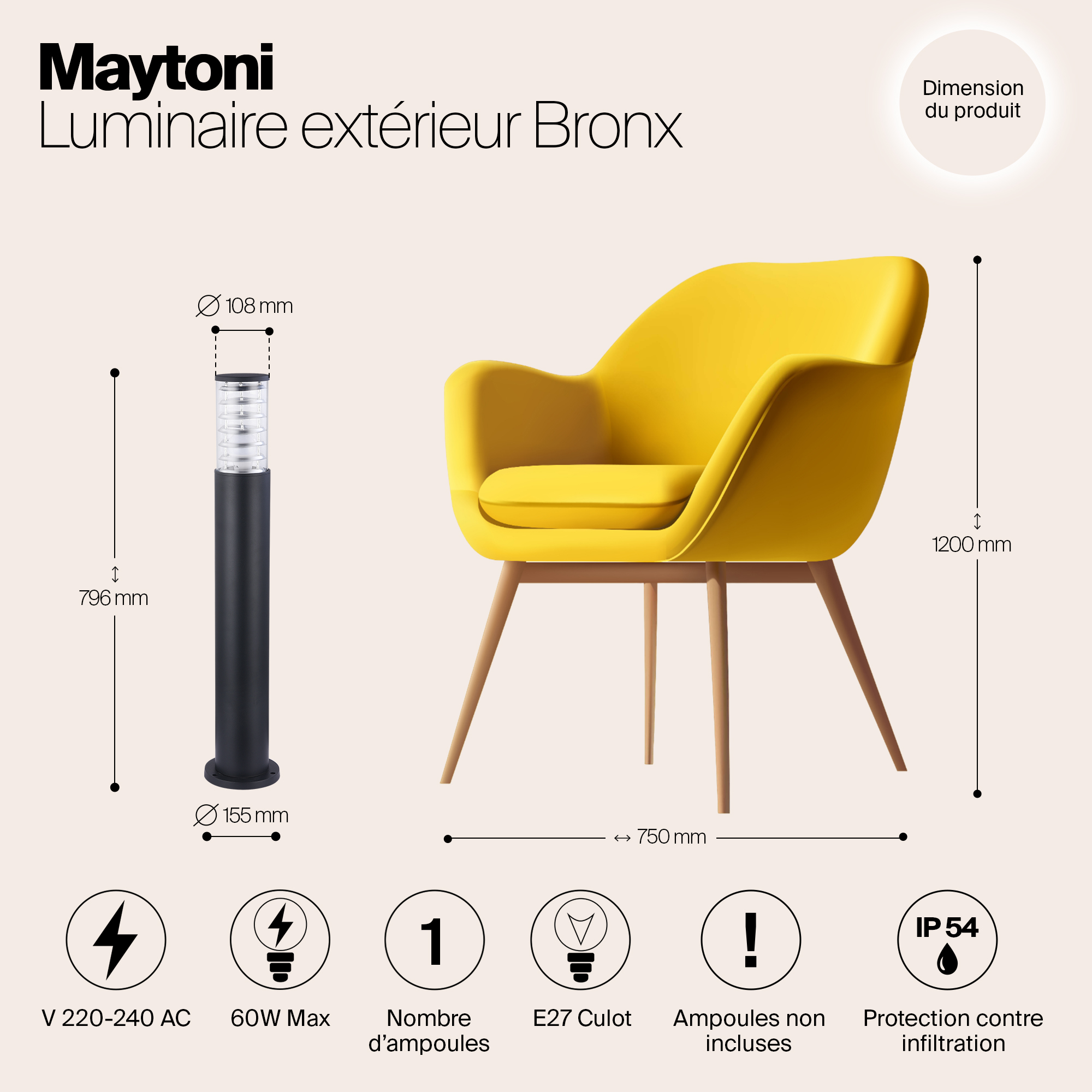 картинка Уличный светильник Maytoni Bronx O576FL-01B от магазина pro-decor.kz