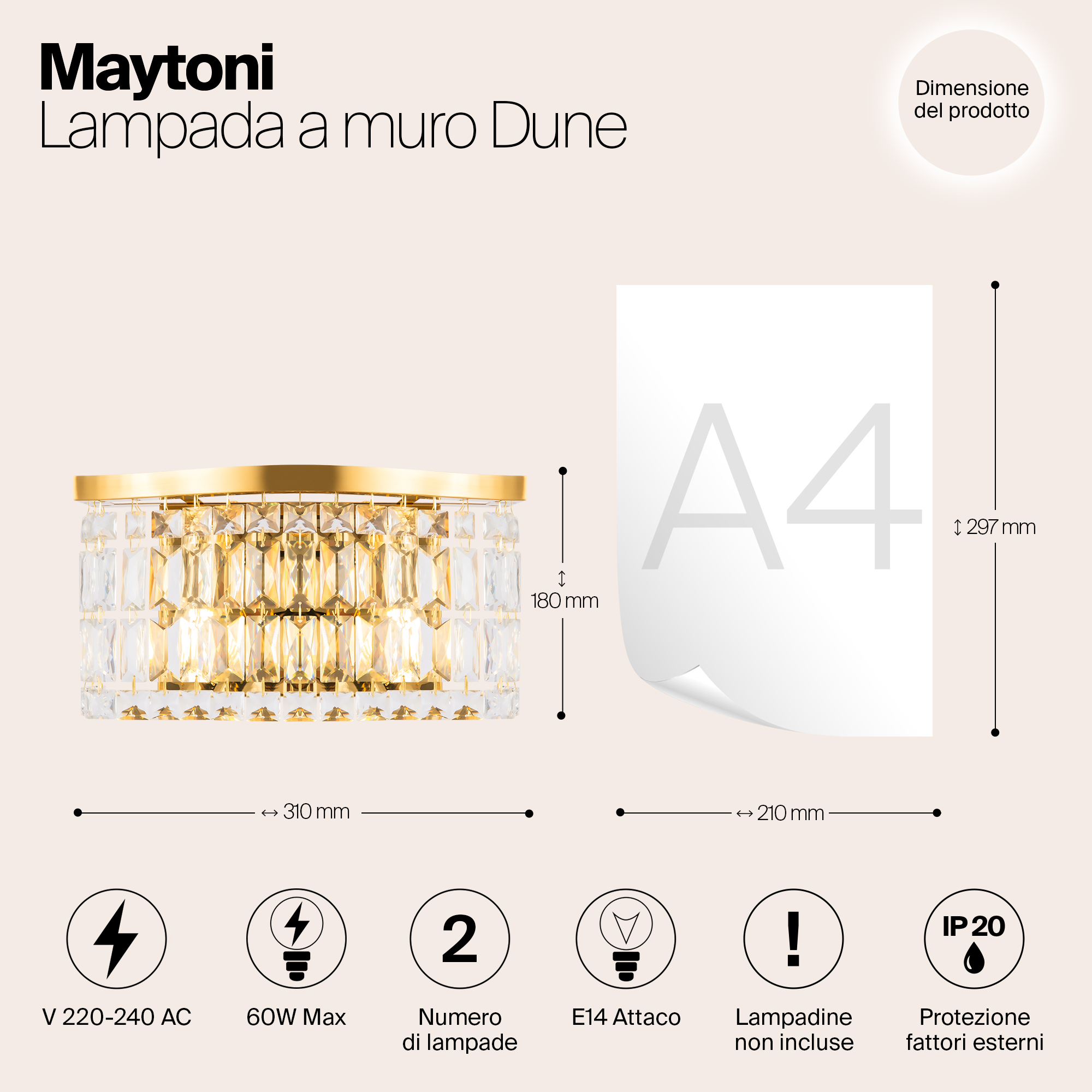 картинка Настенный светильник (бра) Maytoni DIA005WL-02G от магазина pro-decor.kz