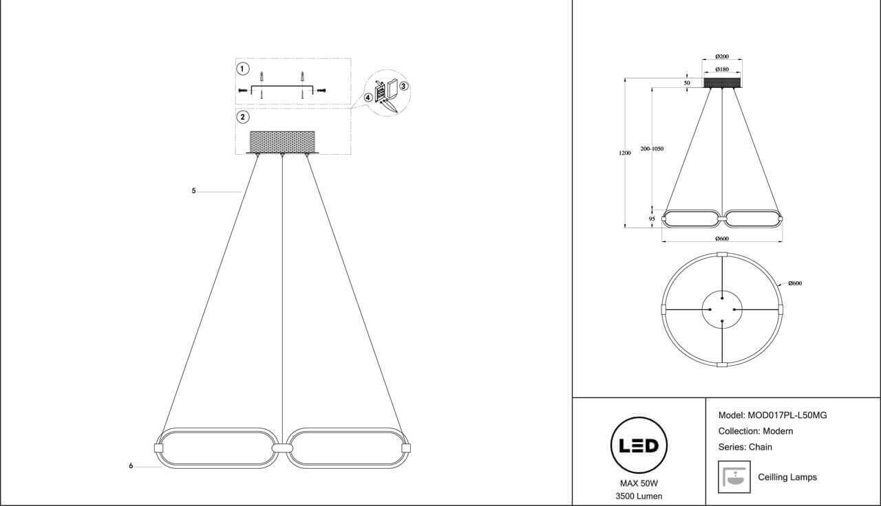 картинка Подвесной светодиодный светильник Maytoni Chain MOD017PL-L50MG от магазина pro-decor.kz