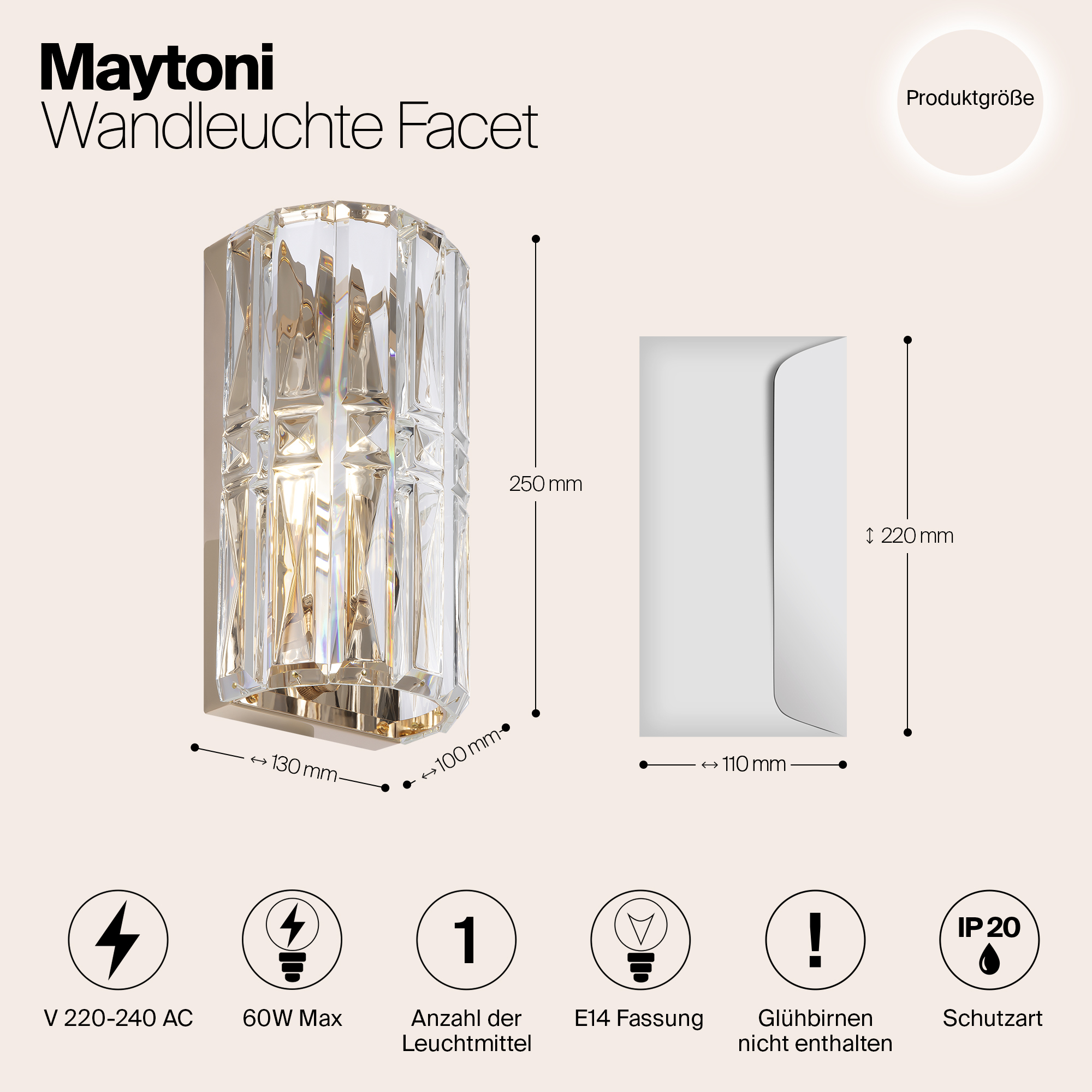 картинка Настенный светильник (бра) Maytoni MOD094WL-01G от магазина pro-decor.kz