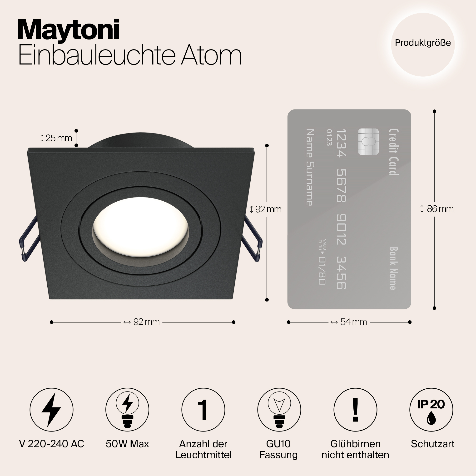 картинка Встраиваемый светильник Maytoni Atom DL024-2-01B от магазина pro-decor.kz