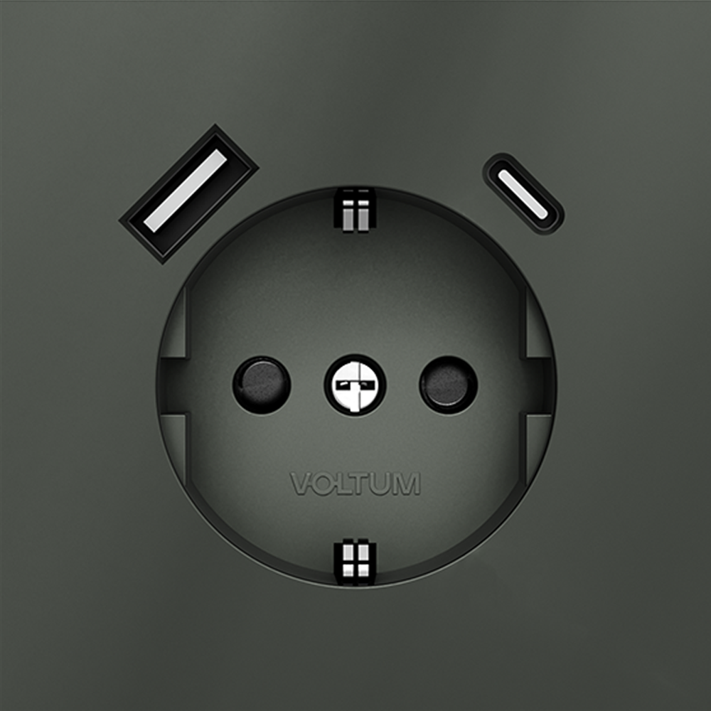 картинка Розетка встраиваемая VOLTUM S70 с заземлением и защитными шторками, 16А, с USB, A+С, (титан) VLS040506 от магазина pro-decor.kz