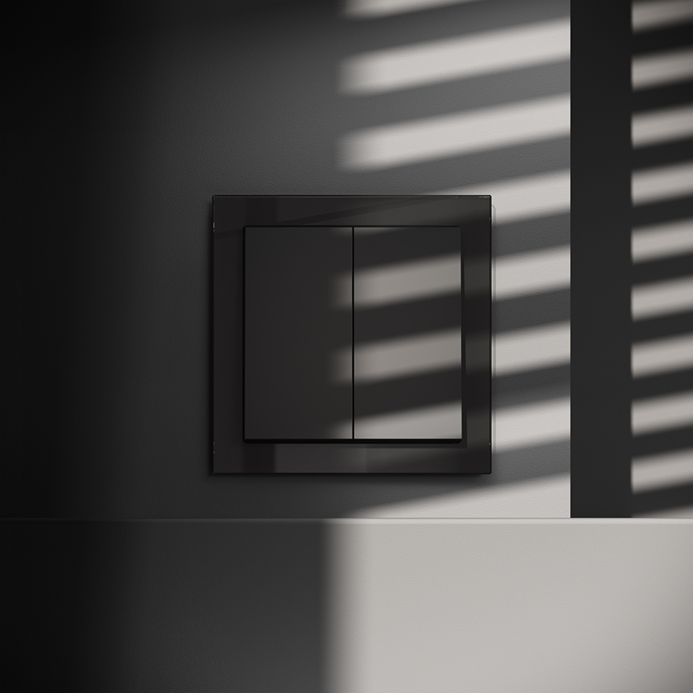 картинка Выключатель встраиваемый VOLTUM S70 двухклавишный 10А, (черный матовый) VLS020108 от магазина pro-decor.kz
