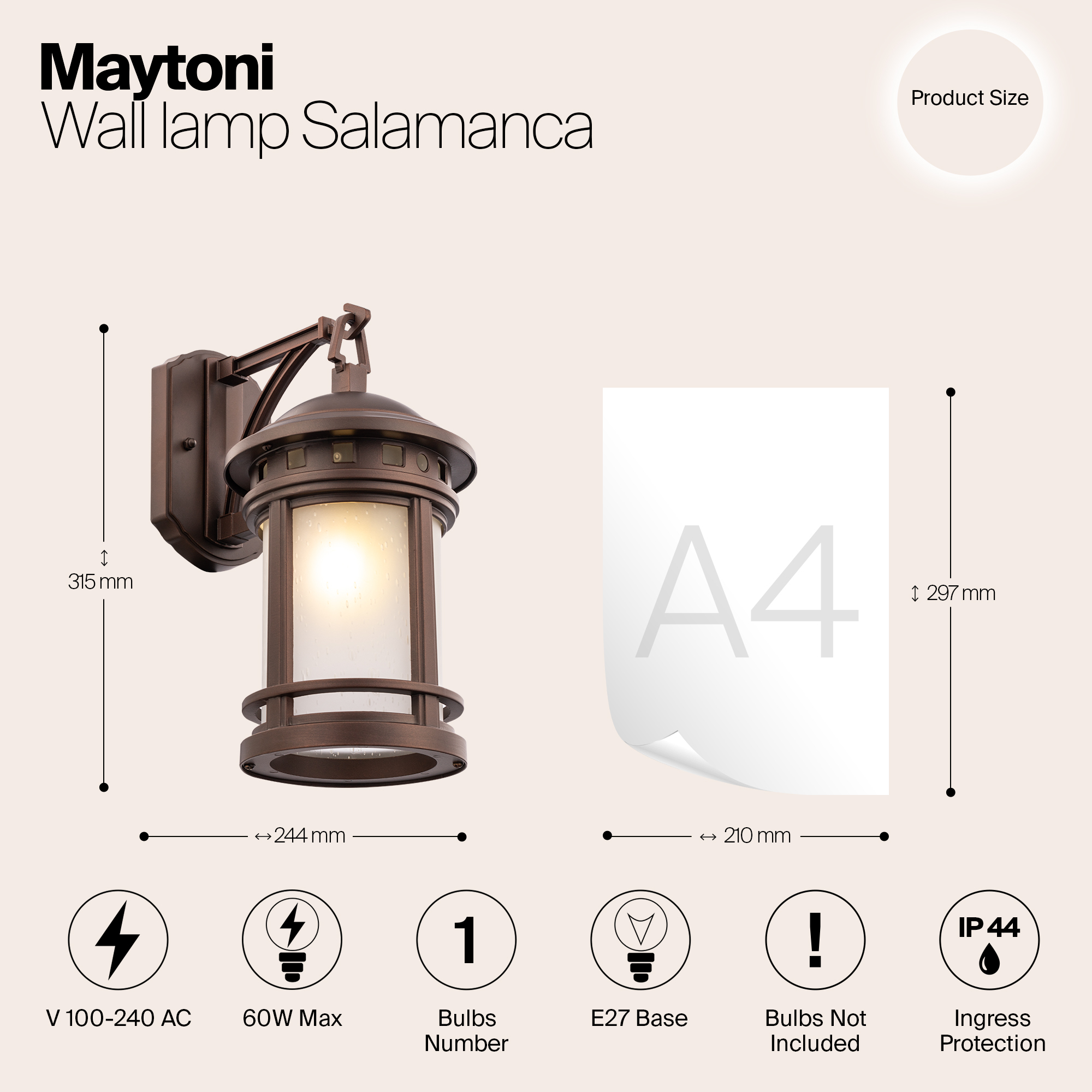 картинка Уличный настенный светильник Maytoni Salamanca O031WL-01BR от магазина pro-decor.kz