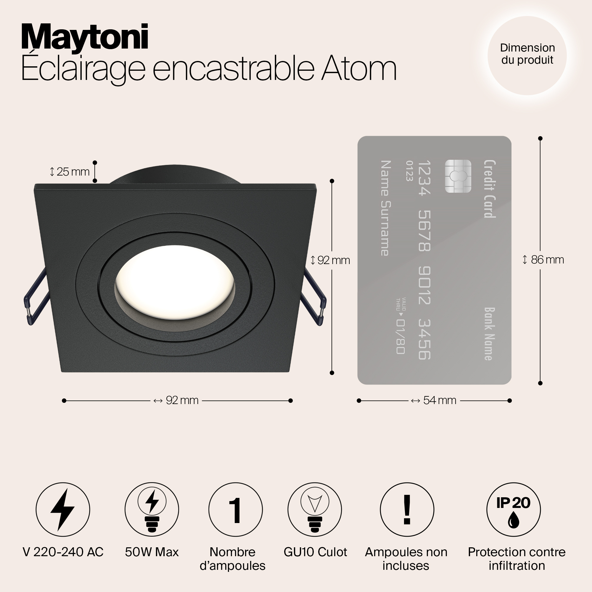 картинка Встраиваемый светильник Maytoni Atom DL024-2-01B от магазина pro-decor.kz