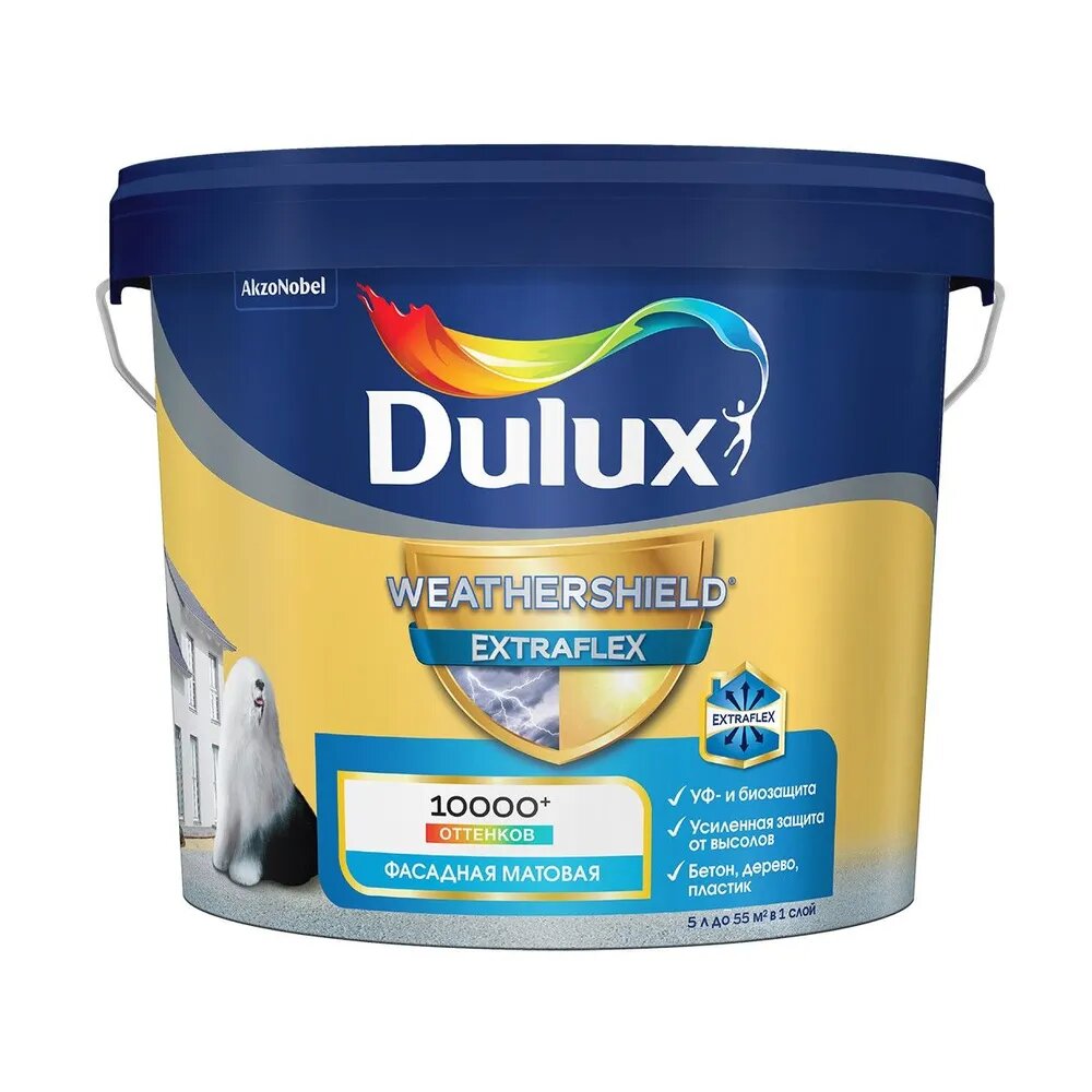 Купить Краска фасадная Dulux Weathershield Extraflex BC 4,5л Краска фасадная Dulux Weathershield Extraflex BC 4,5л