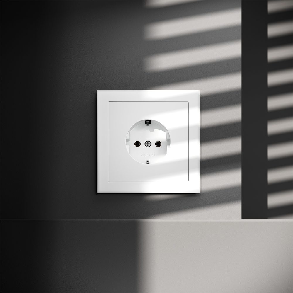 картинка Розетка встраиваемая VOLTUM S70 с заземлением 16А, (белый матовый) VLS040102 от магазина pro-decor.kz