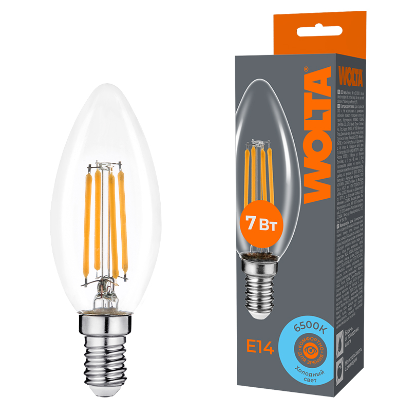 картинка Светодиодная лампа WOLTA Filament WF-C35-7W6KE14 магазин pro-decor.kz являющийся официальным дистрибьютором в Казахстане картинка Светодиодная лампа WOLTA Filament WF-C35-7W6KE14 от магазина pro-decor.kz