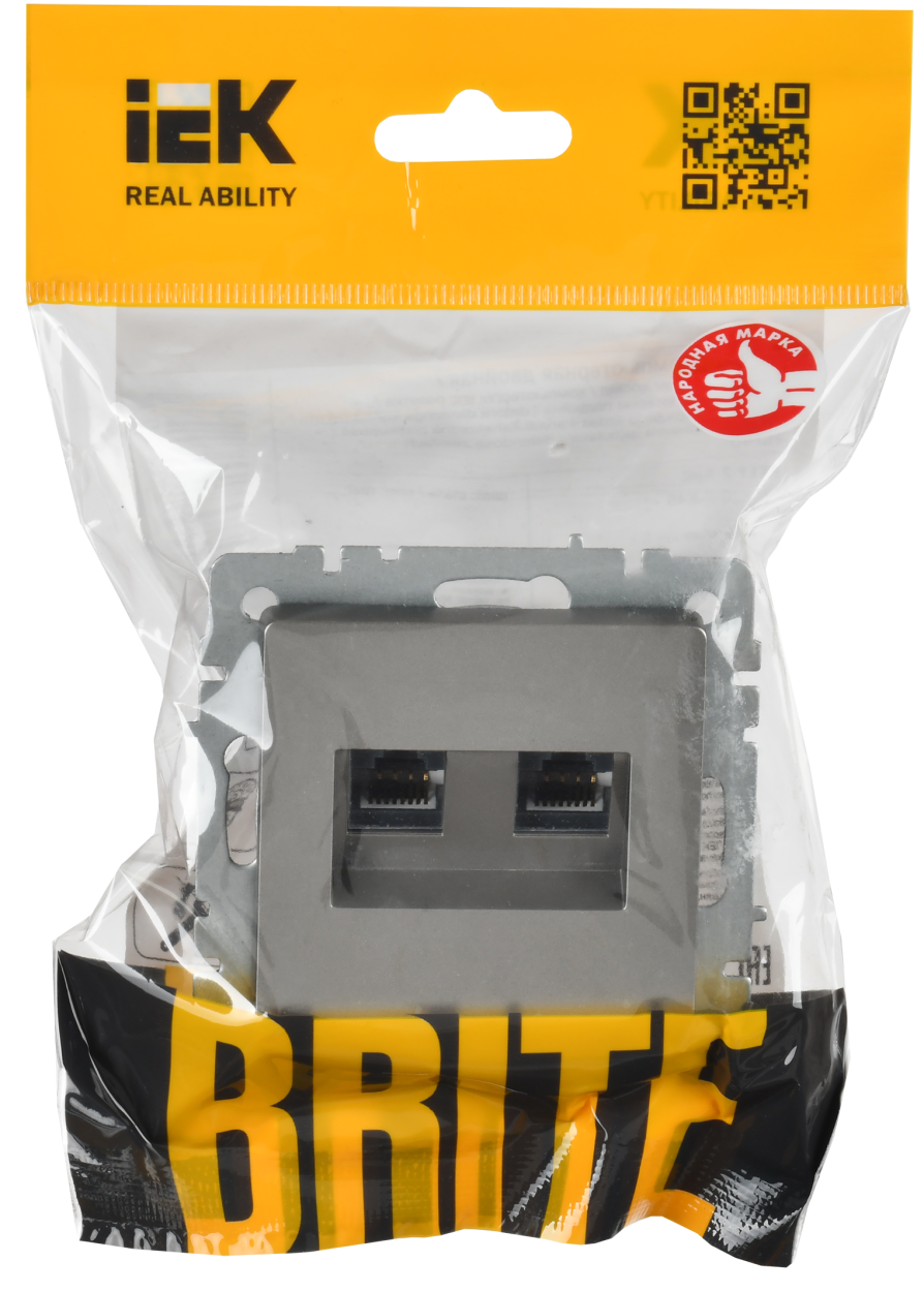 картинка BRITE Роз. комп. 2-ая RJ45 кат.6 РК11-2-БрС сталь IEK от магазина pro-decor.kz