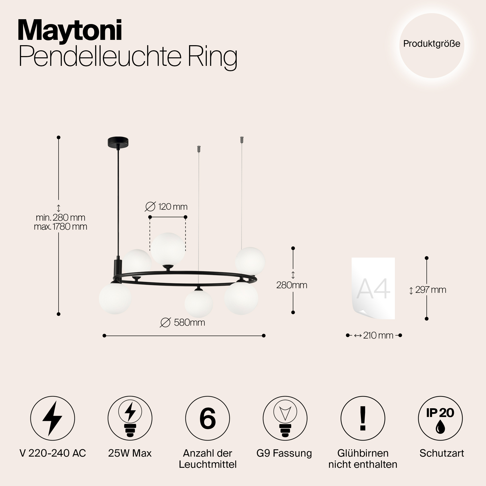 картинка Подвесная люстра Maytoni Ring MOD013PL-06B от магазина pro-decor.kz