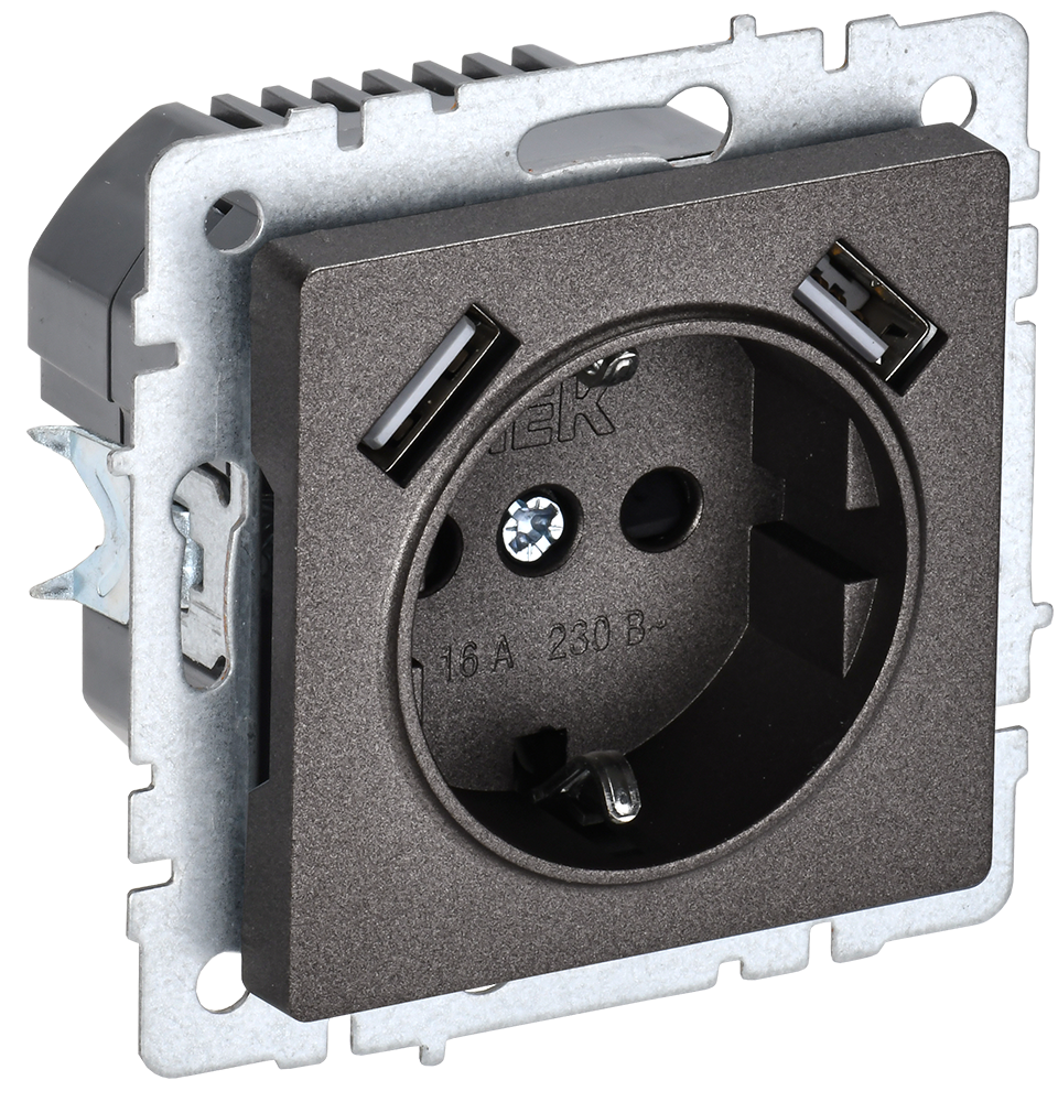 картинка BRITE Роз. с з/к/ш 16А с USB A+A 2,1А РЮш10-1-БрТБ бр. IEK от магазина pro-decor.kz