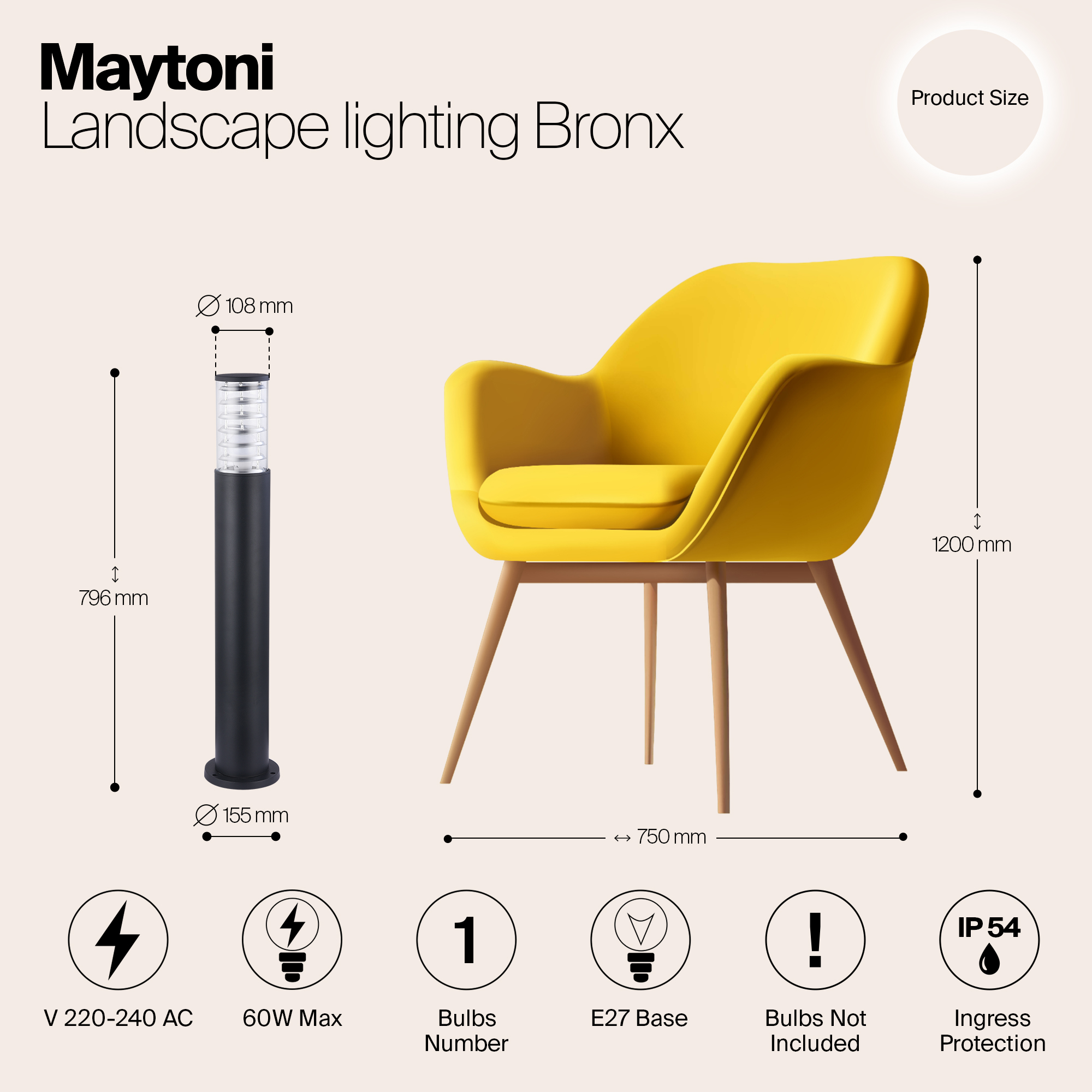 картинка Уличный светильник Maytoni Bronx O576FL-01B от магазина pro-decor.kz