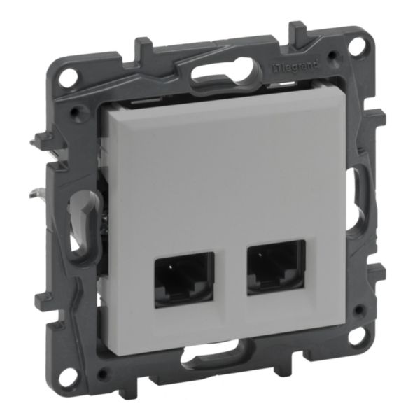 картинка NILOE STEP Информационная розетка двойная 2ХRJ45 Кат.6 UTP, цвет Алюминий от магазина pro-decor.kz