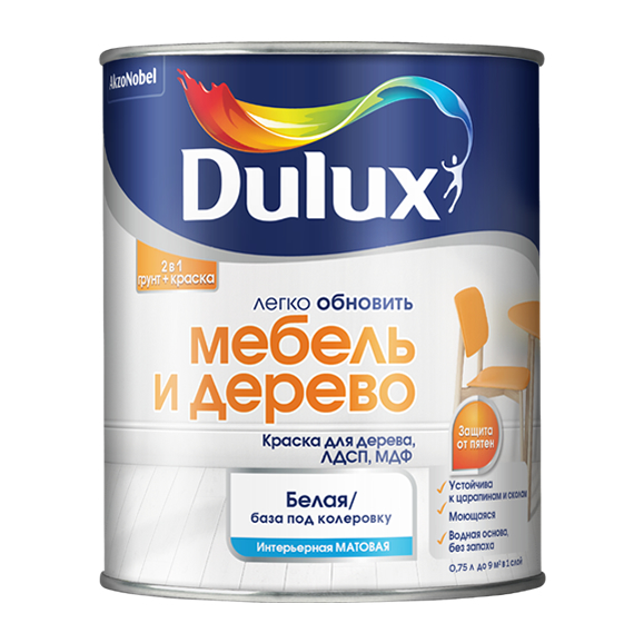 Купить Краска Dulux Мебель и Дерево мат BC 0,75л Краска Dulux Мебель и Дерево мат BC 0,75л