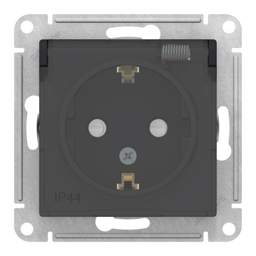 картинка ATLASDESIGN AQUA РОЗЕТКА с заземл. со шт. с прозрач. крышк, 16А,IP44, мех,КАРБОН от магазина pro-decor.kz