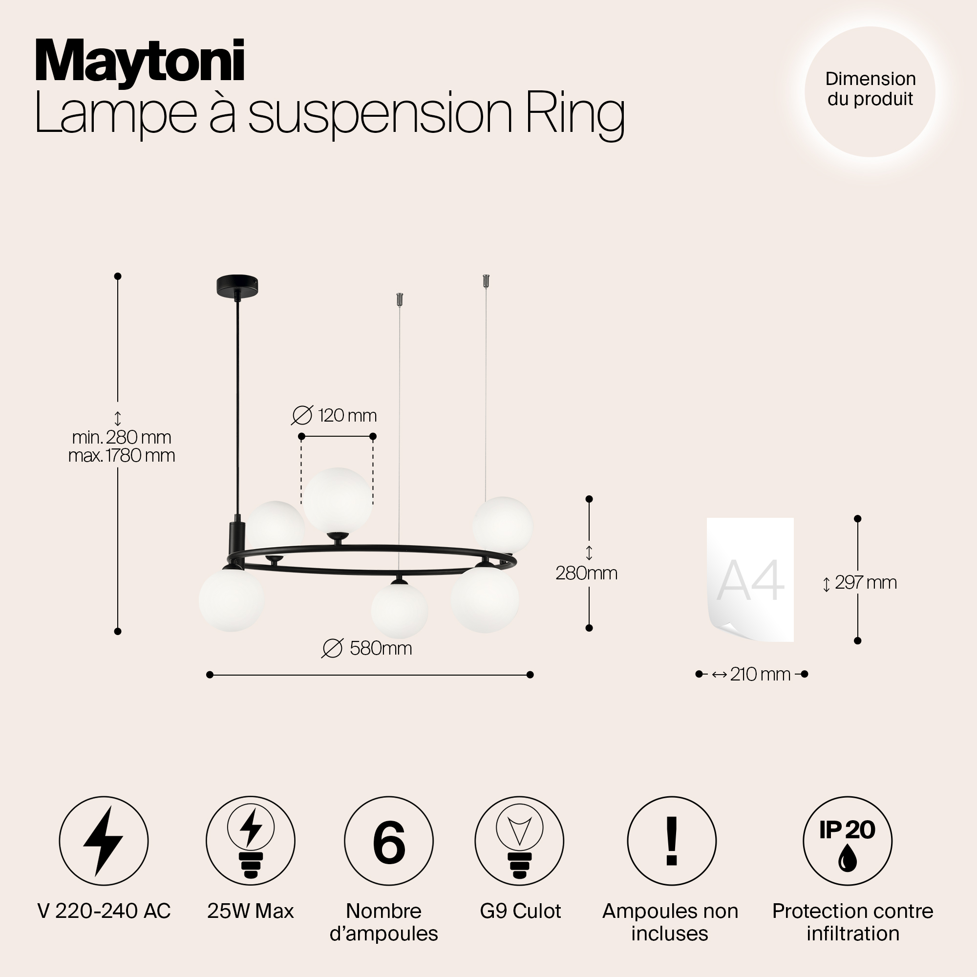 картинка Подвесная люстра Maytoni Ring MOD013PL-06B от магазина pro-decor.kz