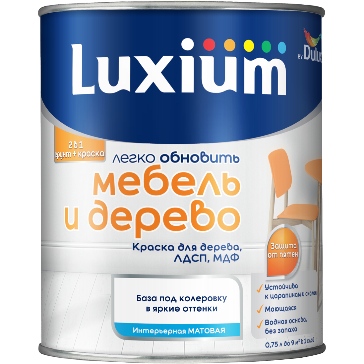 Купить Краска Luxium Мебель и Дерево мт BW 0,75л Краска Luxium Мебель и Дерево мт BW 0,75л