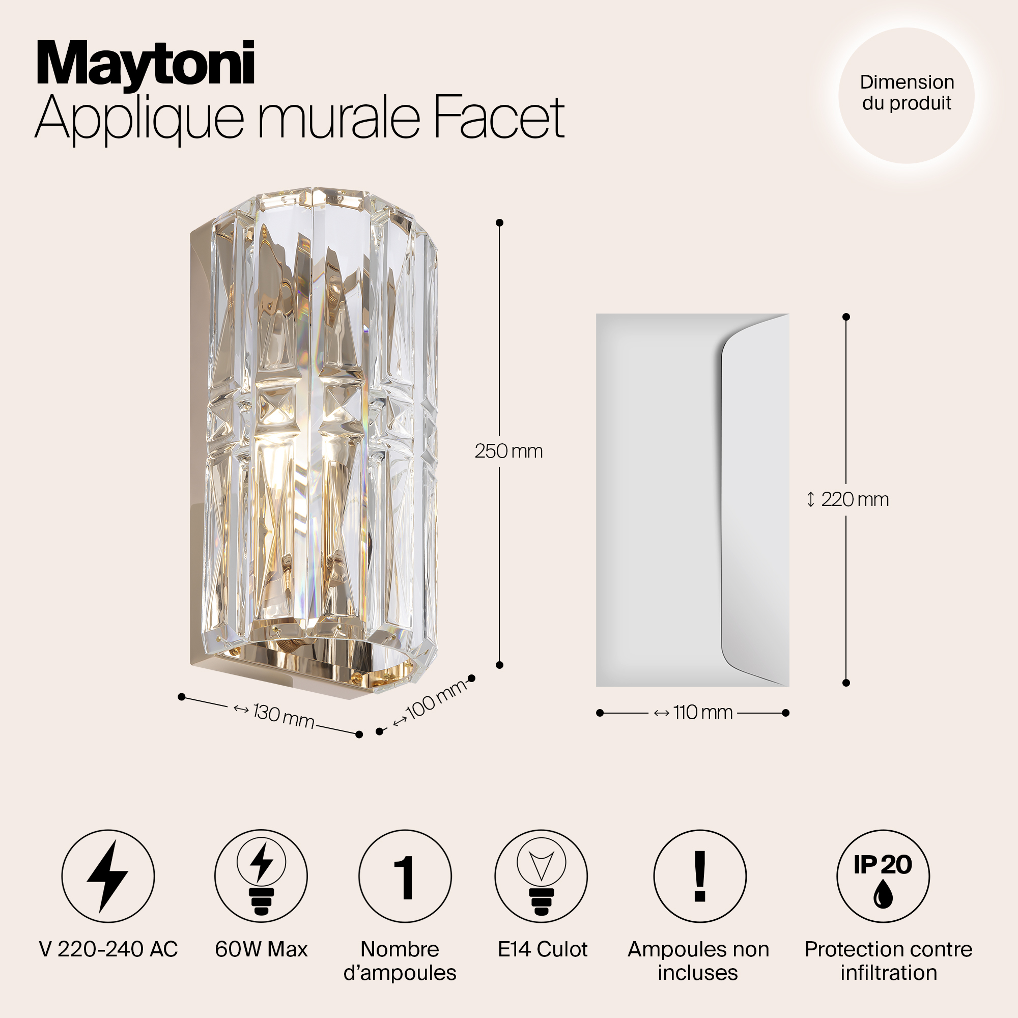 картинка Настенный светильник (бра) Maytoni MOD094WL-01G от магазина pro-decor.kz