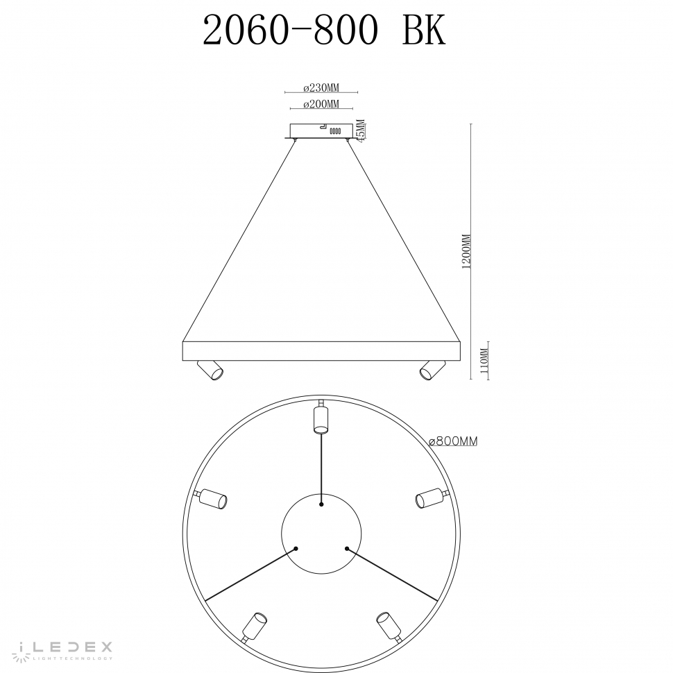 картинка Светильник подвесной iLedex Vision iLedex 2060-D800 BK магазин pro-decor.kz являющийся официальным дистрибьютором в Казахстане картинка Светильник подвесной iLedex Vision iLedex 2060-D800 BK от магазина pro-decor.kz