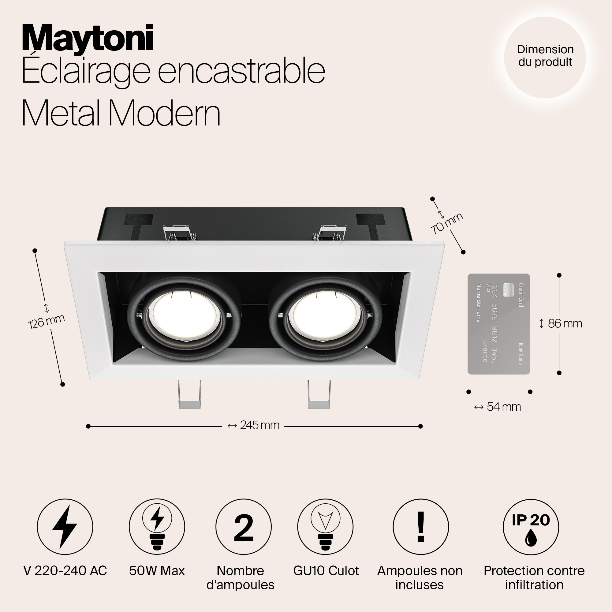 картинка Встраиваемый светильник Maytoni Metal DL008-2-02-W от магазина pro-decor.kz