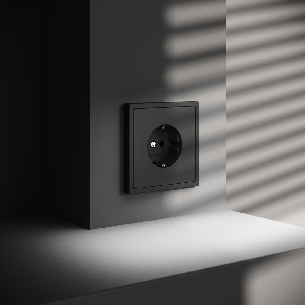 картинка Розетка встраиваемая VOLTUM S70 с заземлением 16А, (черный матовый) VLS040108 от магазина pro-decor.kz