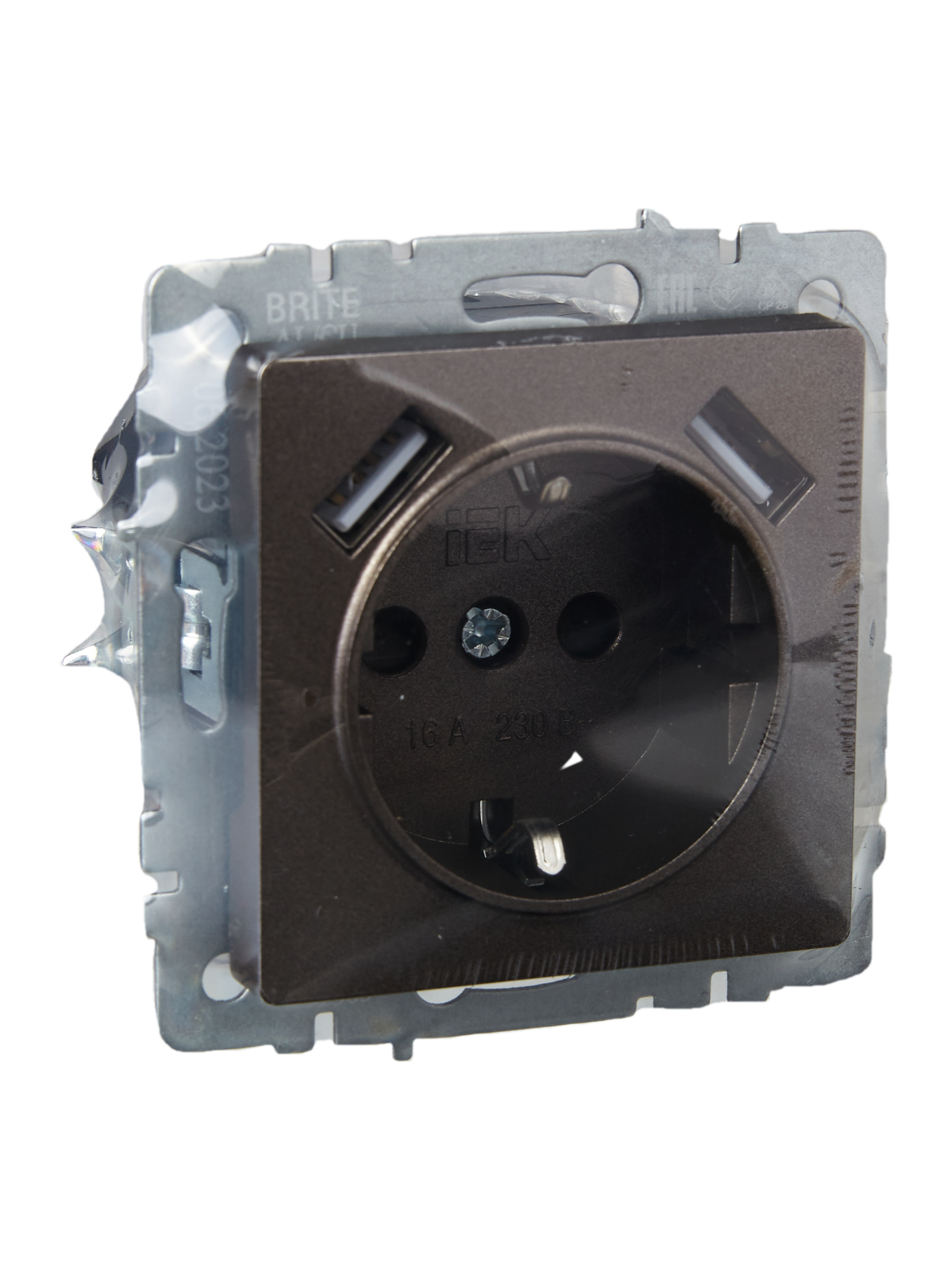 картинка BRITE Роз. с з/к/ш 16А с USB A+A 2,1А РЮш10-1-БрТБ бр. IEK от магазина pro-decor.kz