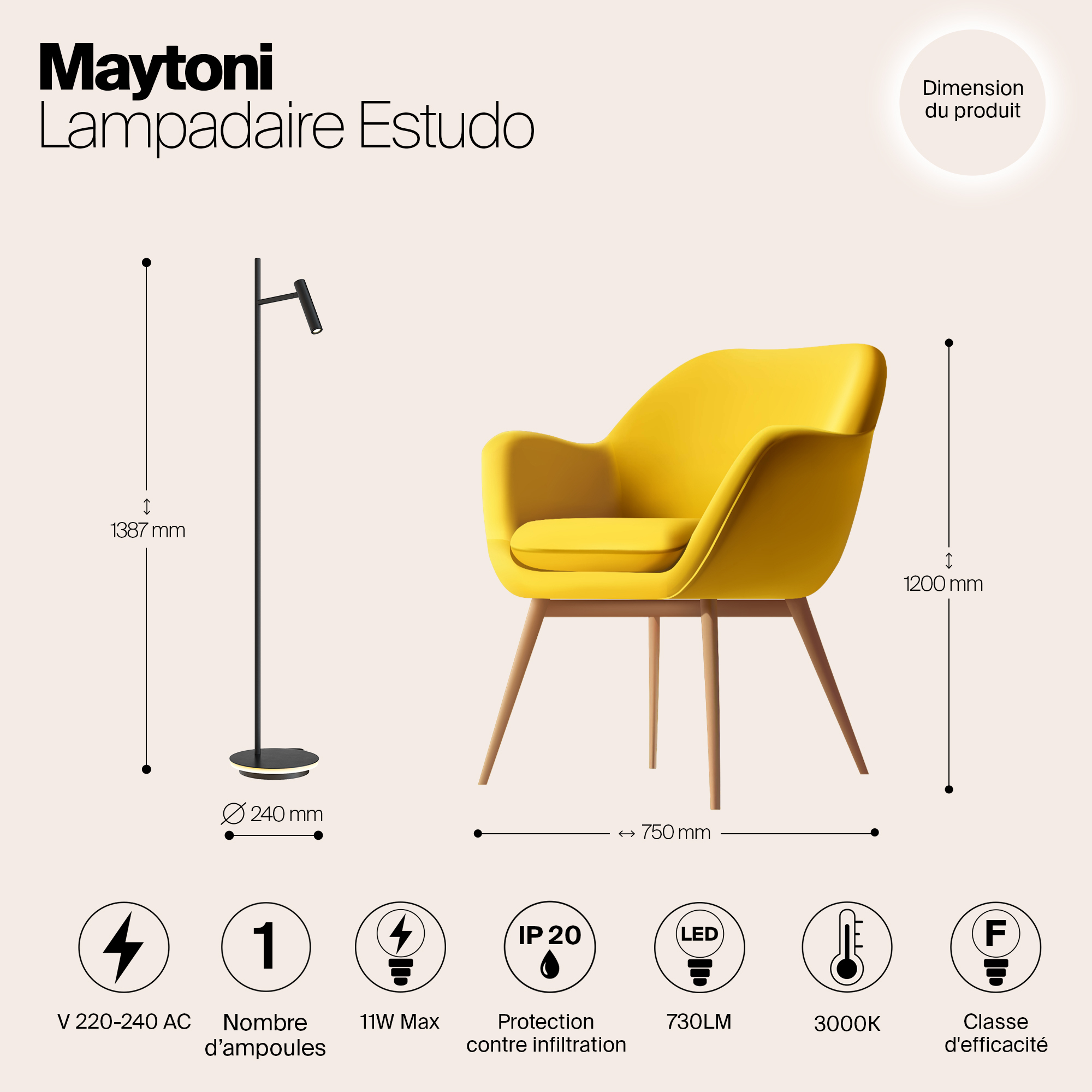 картинка Торшер Maytoni Estudo Z010FL-L8B3K от магазина pro-decor.kz