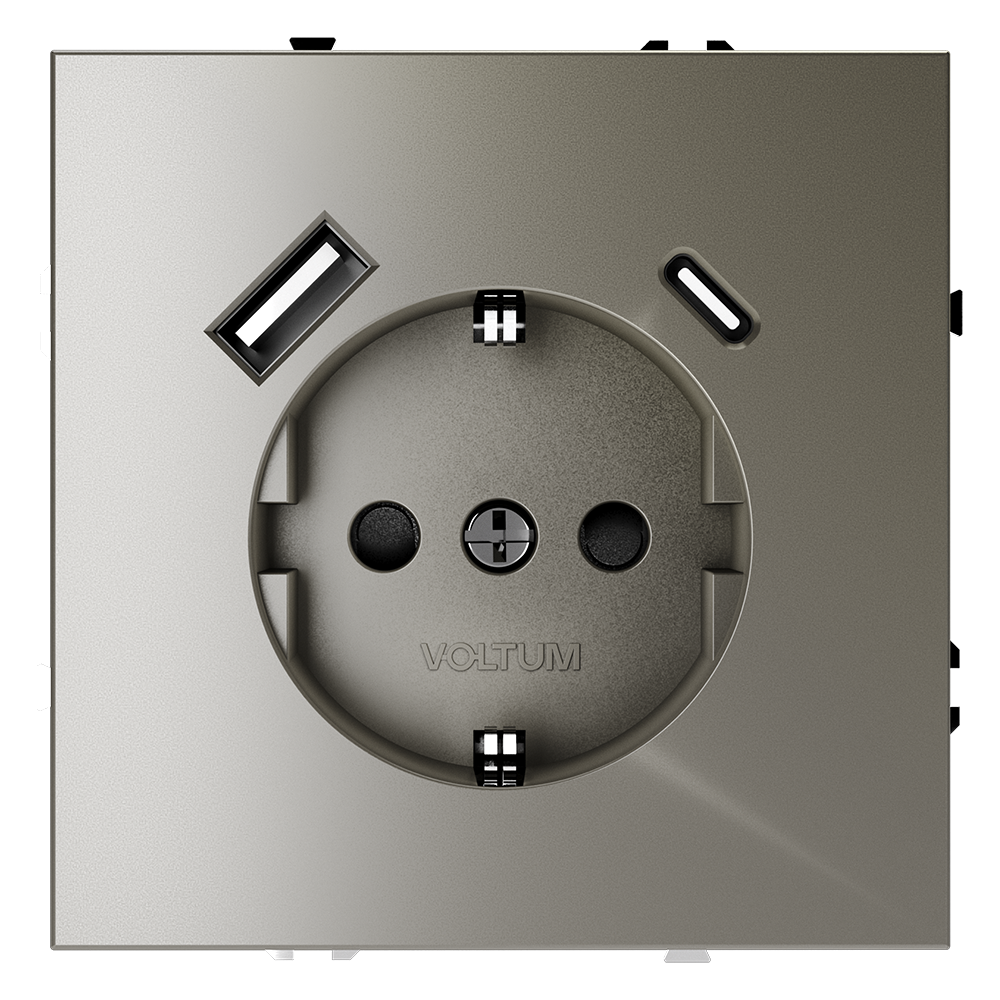 картинка Розетка встраиваемая VOLTUM S70 с заземлением и защитными шторками, 16А, с USB, A+С, (шелк) VLS040504 от магазина pro-decor.kz