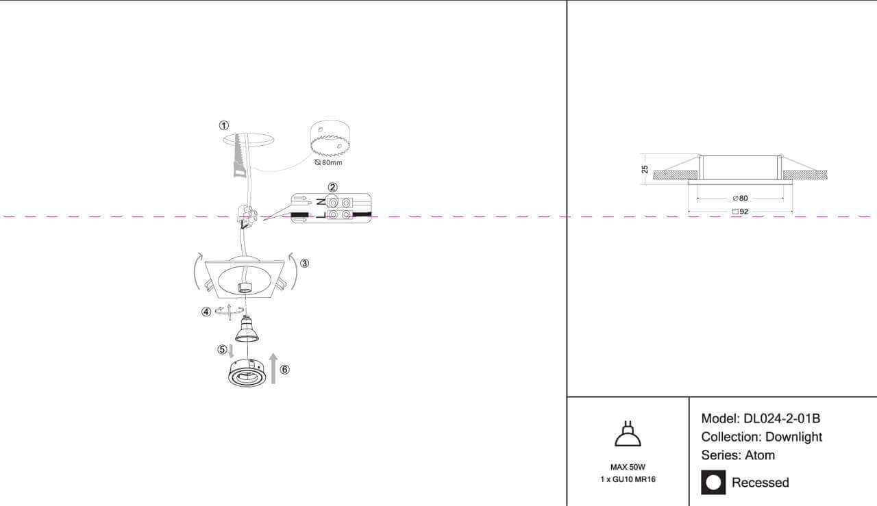 картинка Встраиваемый светильник Maytoni Atom DL024-2-01B от магазина pro-decor.kz