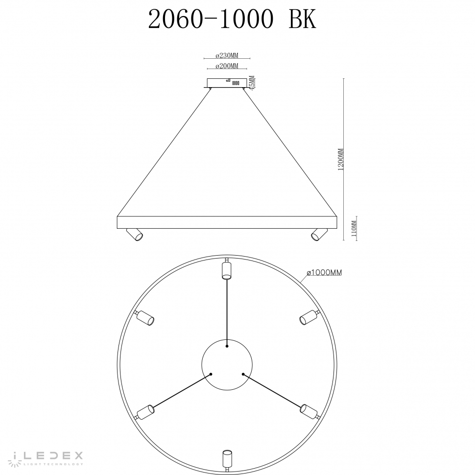 картинка Светильник подвесной iLedex Vision iLedex 2060-D1000 BK магазин pro-decor.kz являющийся официальным дистрибьютором в Казахстане картинка Светильник подвесной iLedex Vision iLedex 2060-D1000 BK от магазина pro-decor.kz