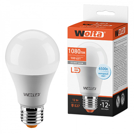 картинка Светодиодная лампа  WOLTA 25W60BL12E27  Груша  A60 12Вт 1080лм 6500К Е27 1/50 от магазина pro-decor.kz