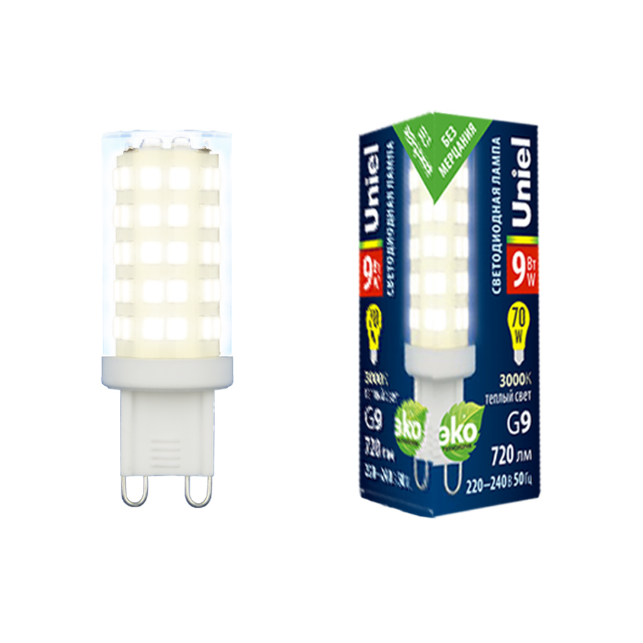 картинка Лампочка светодиодная Uniel LED-JCD-9W/3000K/G9/CL GLZ09TR 126935 от магазина pro-decor.kz