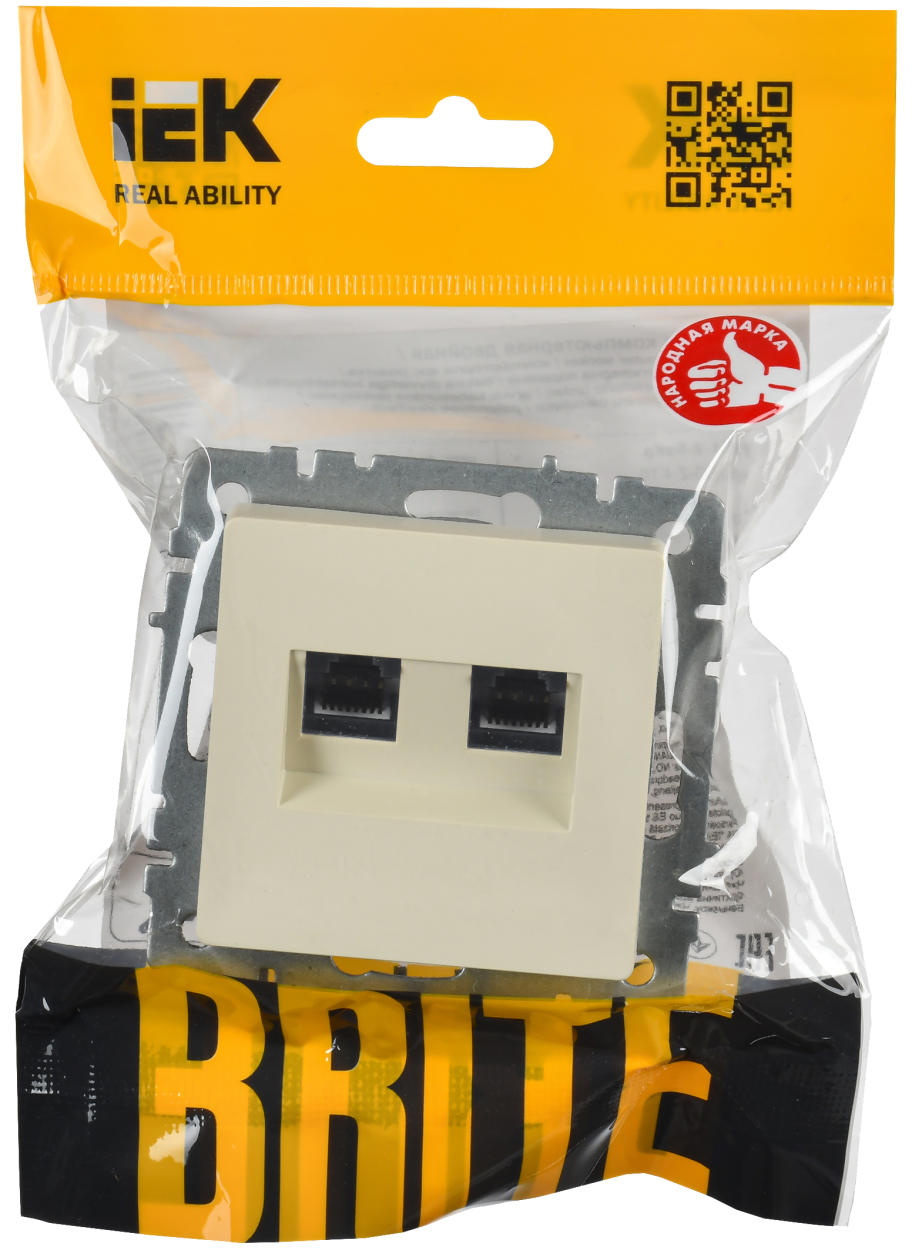 картинка BRITE Роз. комп. 2-ая RJ45 кат.5E РК10-2-БрКр беж. IEK от магазина pro-decor.kz