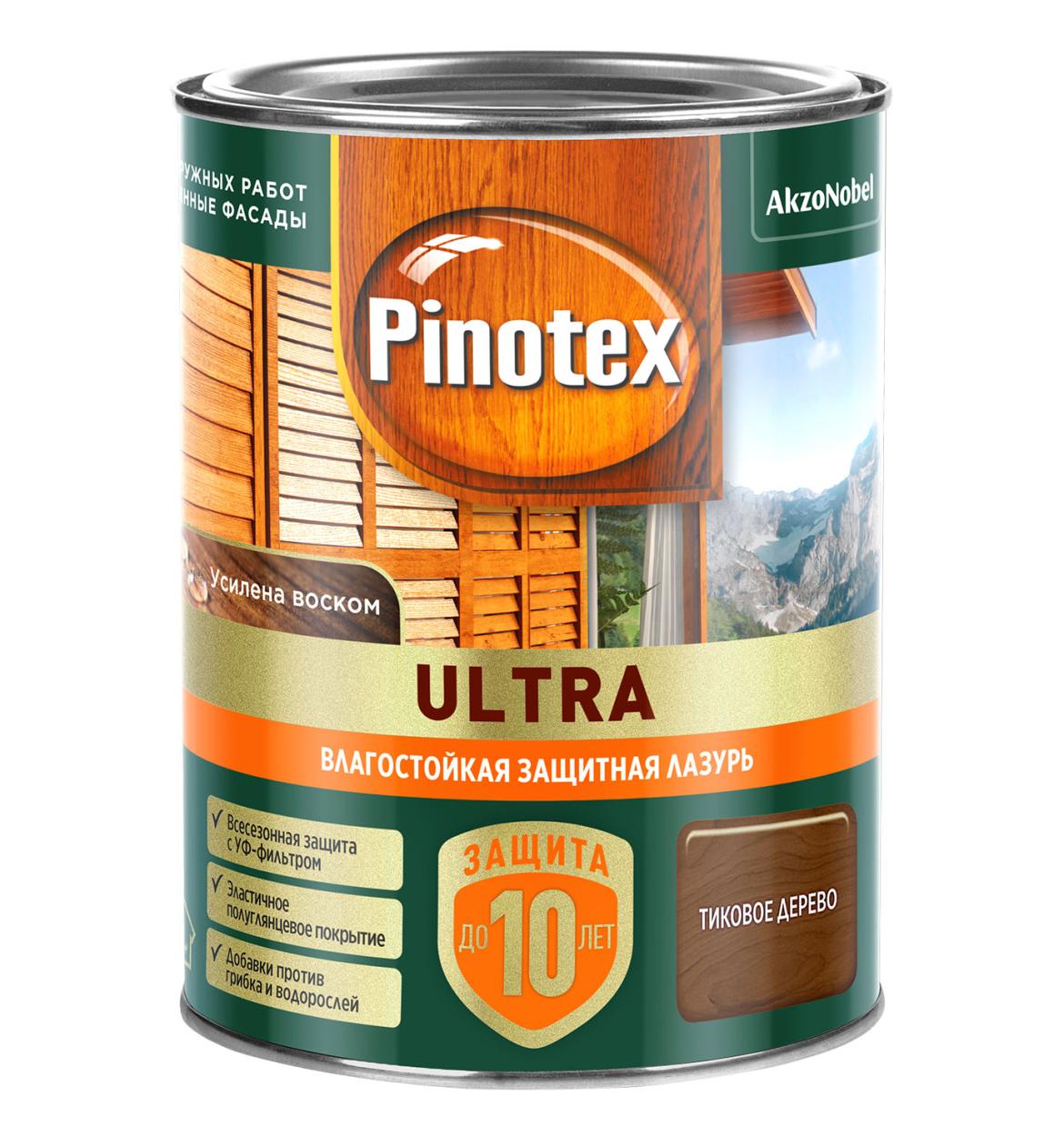 Лазурь Pinotex Ultra Тиковое дерево 0,9л,